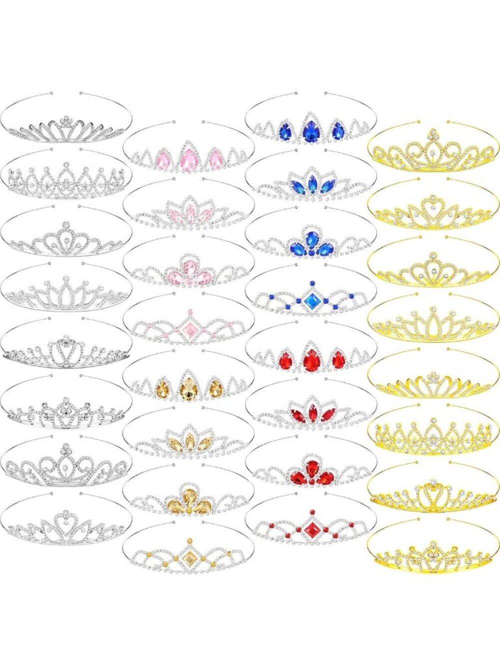 Jexine 32 Pcs Girls Princess Crown Colorful Crystal Rhinestone Headband